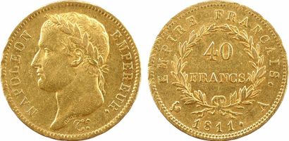 null Premier Empire, 40 francs Empire, 1811 Paris

A/NAPOLEON - EMPEREUR.

Tête laurée...