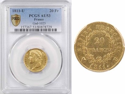 null Premier Empire, 20 francs Empire, 1811 Turin, PCGS AU53

A/NAPOLEON - EMPEREUR.

Tête...