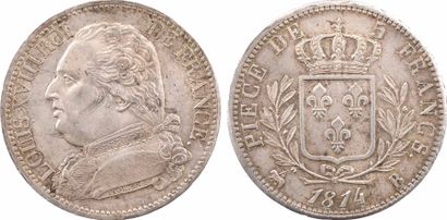 null Louis XVIII, 5 francs buste habillé, 1814 Rouen

A/LOUIS XVIII ROI - DE FRANCE.

Buste...