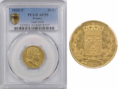 null Louis XVIII, 20 francs buste nu, 1820 Nantes, PCGS AU55

A/LOUIS XVIII - ROI...