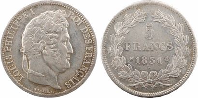 null Louis-Philippe Ier, 5 francs Ier type Domard, tranche en relief, 1831 Toulouse

A/LOUIS...