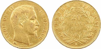 null Second Empire, 20 francs tête nue, 1855 Lyon variété grand lion

A/NAPOLEON...