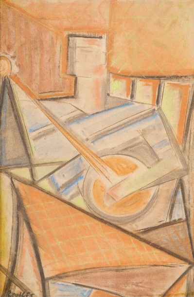 null Elisabeth RONGET (1893-1972) 

Le joueur de guitare 

Crayon et gouache. 

Signé...