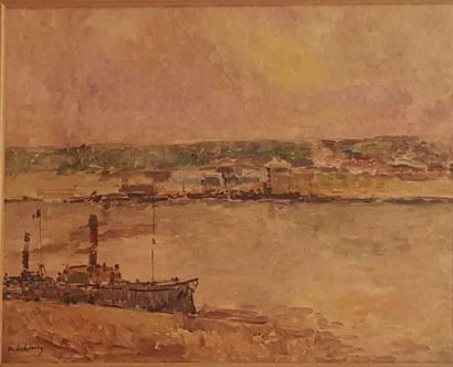 null Albert LEBOURG (1849-1928) 

Bateaux amarrés sur la Seine 

Huile sur toile...