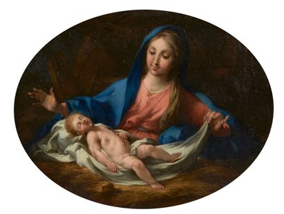 null Ecole Italienne début XVIIIe siècle.

La Vierge veillant sur le sommeil de l’enfant

Jésus

Huile...