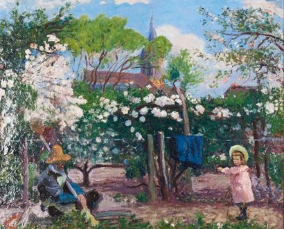 null Charles MILCENDEAU (1872-1919)
Jardinier et fillette devant des arbres fruitiers
en...