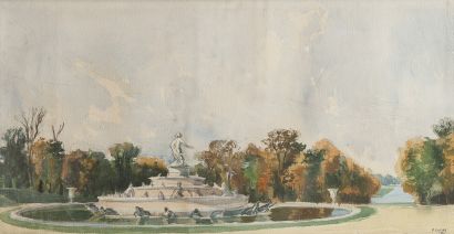 null P. LUCAS, 1950

Vue du bassin de Latone dans le parc du château de Versailles.

Aquarelle,...