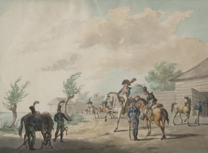 null JAN ANTHONIE LANGENDYCK

(1780 – 1818)

Officiers de cavalerie devant un cantonnement

Plume...