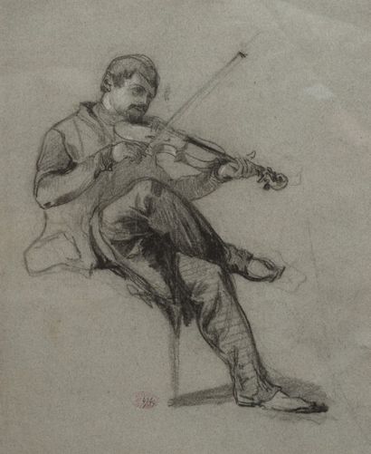 null FÉLIX ZIEM

(BEAUNE 1821 – PARIS 1911)

Un violoniste

Fusain et rehaut de craie...