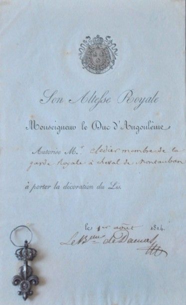 null DECORATION DU LIS [LYS] créée par ordre du jour du Comte d'Artois le 26 avril...