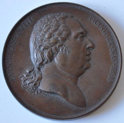 null MEDAILLE en bronze de Louis XVIII. « LUDOVICUS.XVIII.FRANC.ET.NAV.REX ». Profil...