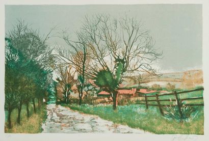 null Lot de deux estampes : 



Chemin de campagne en hiver

Lithographie en couleur

Signé...