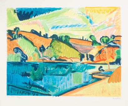 null Pierre GUASTALLA ( 1891-1958): Pont-Aven. Lithographie couleurs. Contresigné...