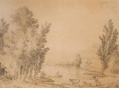 null Hubert ROBERT

(Paris 1733 – 1808)

Pêcheurs sur un lac, près d’une villa 

Pierre...