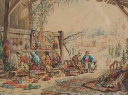 null Claude HUGARD (1861-?) 

L'atelier de tapis

 Aquarelle et rehauts de gouache....