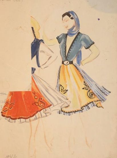 null Tatiana BRUNI (1902- 1979)

Projets de costumes: danseuse en costume traditionnel

Gouache

...