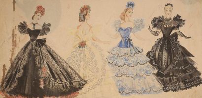 null Tatiana BRUNI (1902- 1979)

Projets de costumes: quatre femmes en robe de bal.

Technique...