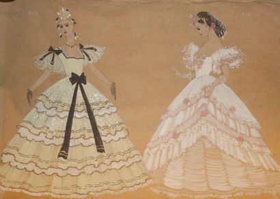 null Tatiana BRUNI (1902- 1979)

Modèles de robe de bal.

Crayon et gouache

Monogrammé...