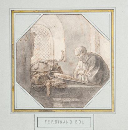 null Attribué à Ferdinand BOL

(1616 – 1680)

Un moine lisant dans sa cellule

Plume...