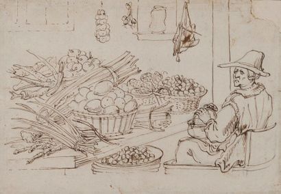 null Attribué à Frans SNYDERS

(1579 – 1657)

Le marchand de légumes

Plume et encre...