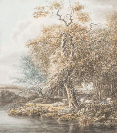 null V. ASCH

(Actif au XIXème siècle)

Paysage de bord de rivière au grand arbre

Aquarelle

22,5...