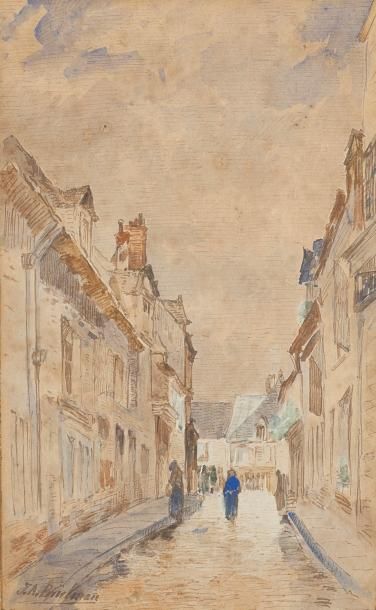 null Jacques Alfred BRIELMAN (1830-1892) 

Rue animée

Aquarelle. 

Signé en bas...