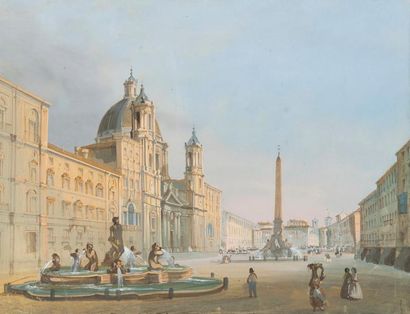 null Ecole ITALIENNE du XIXe siècle

Vue de la place Navone à Rome

Gouache.

37...