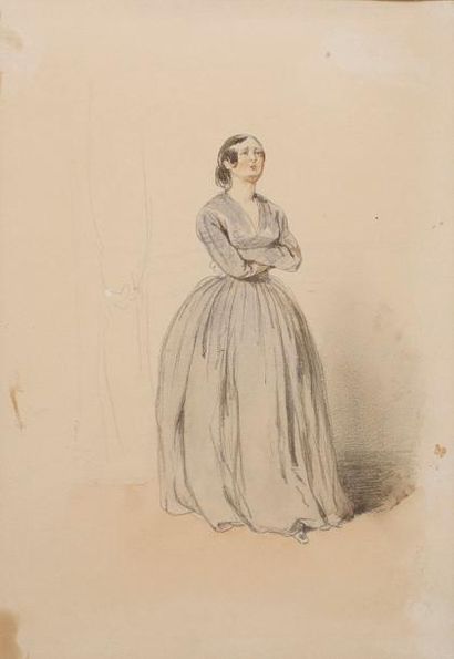 null Paul GAVARNI (Paris 1804 – 1866)

Jeune femme à la robe bleue, les bras croisés

Aquarelle...