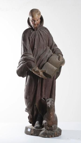 null Sculpture en bois polychrome figurant Saint Gilles l’Ermite, la biche nourricière...