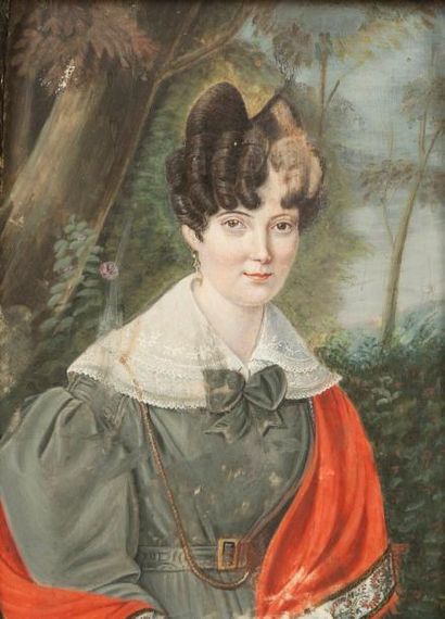 null Ecole FRANCAISE vers 1820

Portrait présumé de Caroline Coüy 

Miniature à la...