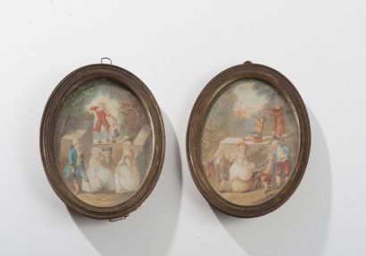 null Paire de miniatures ovales dans le goût du XVIIIème siècle, représentant des...