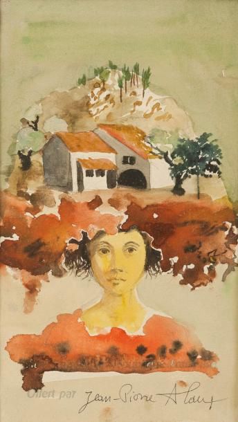 null Jean-Pierre ALAUX 

(La Ciotat 1925) 

Jeune femme 

Aquarelle 

20 x 11,5 cm...