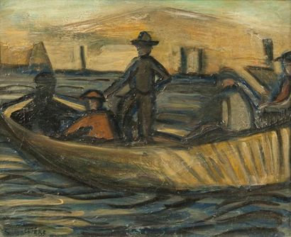 null Sauveur CALLIERO	

( ? 1914 – ? 1963)

Hommes en barques

Toile 

33 x 41 cm

Signé...