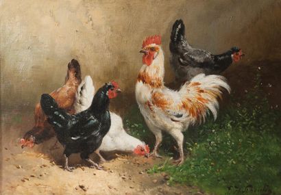 null Paul-Henry SCHOUTEN (1860-1922)
Coq et poules.
Toile
Signée en bas à droite.
35...