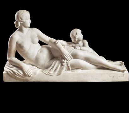null Auguste GUENOT (1882 – 1966)

« Baigneuse et enfant »

Sculpture en marbre blanc,...