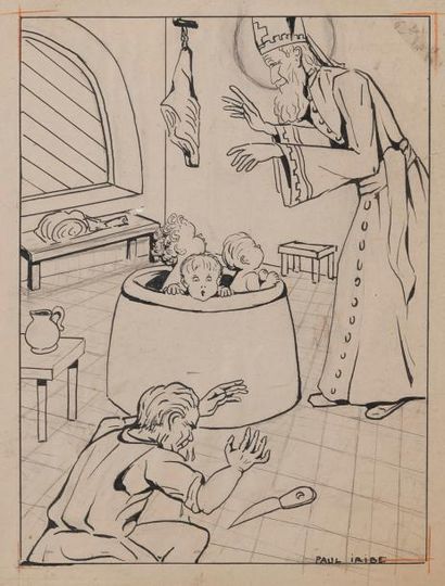 null Paul IRIBE (1883-1935) 

Saint Nicolas libérant les enfants du boucher 

Encre...