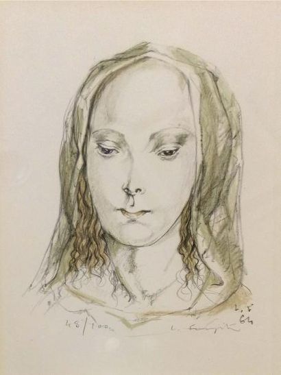 null Léonard-Tsuguharu Foujita (1886-1968)
Portrait de Madone, 1964
Lithographie...