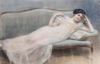 null André SINET 

Portrait de femme en négligé sur un divan 

Pastel, signature...