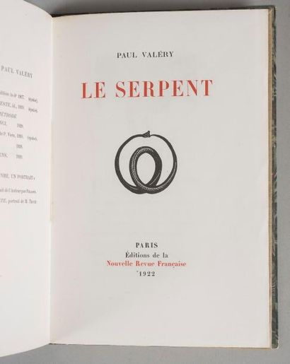 VALERY. Paul. Le serpent. Paris, NRF, 1922....