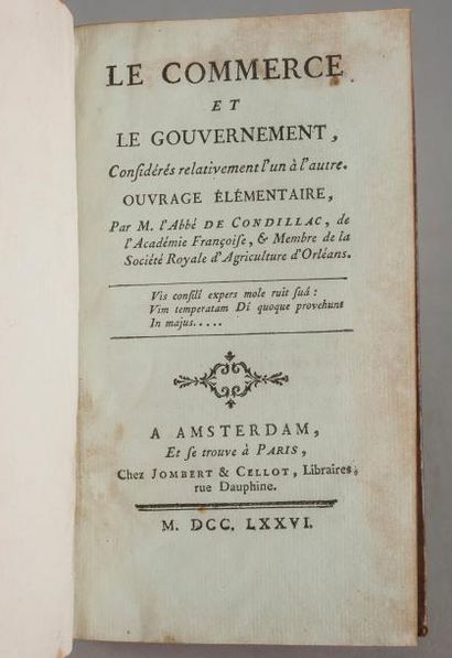 null CONDILLAC. Abbé de. Le commerce et le gouvernement considérés relativement l'un...