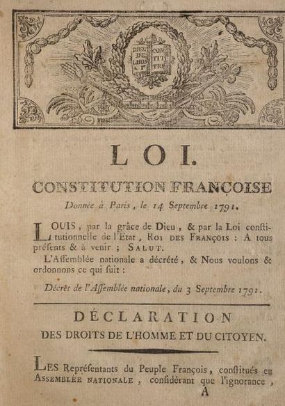  CONSTITUTION FRANÇOISE donnée à Paris, le 14 septembre 1791. Vu par le Directoire...