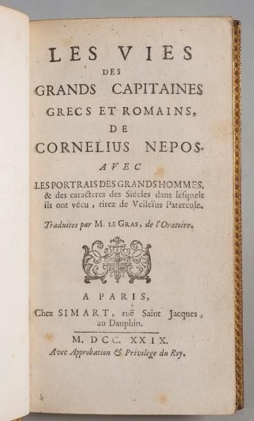  CORNELIUS NEPOS. La vie des Grands Capitaines grecs et romains... Paris, Simart,...