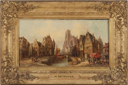 null Henry Thomas SCHAEFER (1815-1873) 

Ancienne vue animée d’Anvers. 

Peinture...
