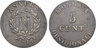 null Belgique, siège d'Anvers, 5 centimes CENTs en argent, grand module, 1814 Anvers

A/ANVERS/...