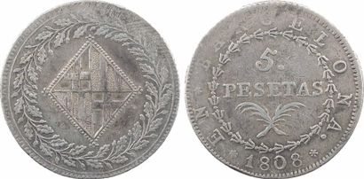 null Espagne, Joseph Napoléon, 5 pesetas, 1808 Barcelone

A/

Écu de la Ciudad Condal...