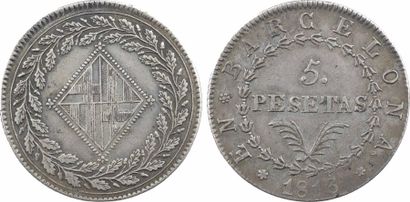 null Espagne, Joseph Napoléon, 5 pesetas, 1813 Barcelone

A/

Écu de la Ciudad Condal...