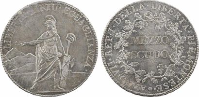 null Italie, Piémont (république du), demi-écu (mezzo scudo), An VII (1798-1799)

A/LIBERTA....