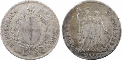null Italie, République ligure, 8 lire, 1798, An I, Gênes

A/REPUBLICA - LIGURE....
