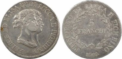 null Italie, Lucques et Piombino, 5 franchi, 1807 Florence

A/FELICE ED ELISA PP....