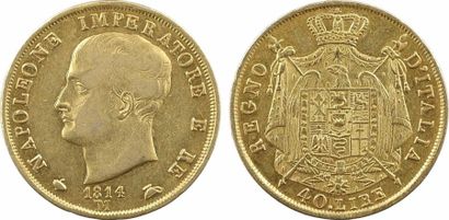 null Italie, Napoléon Ier, 40 lire tranche en creux, 1814 Milan

A/NAPOLEONE IMPERATOR...